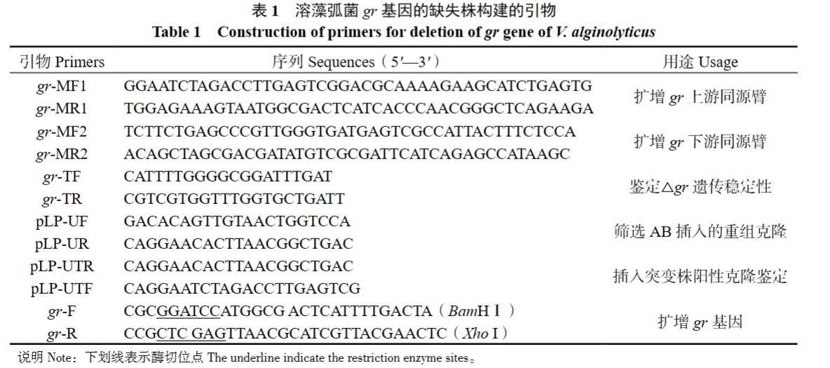 GR基因缺失对溶藻弧菌生物学特性及抗生素敏感性的影响（一）